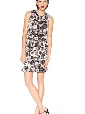 Kate Young Sleeveless Black & White Floral Peplum Dress Size 4 New with Tags